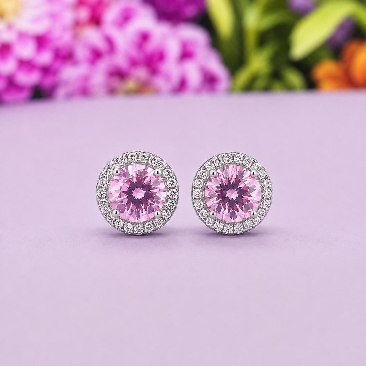 Pink Sapphire Halo 1 Ct Stud Earrings: Removable Halo, 925 Sterling Silver