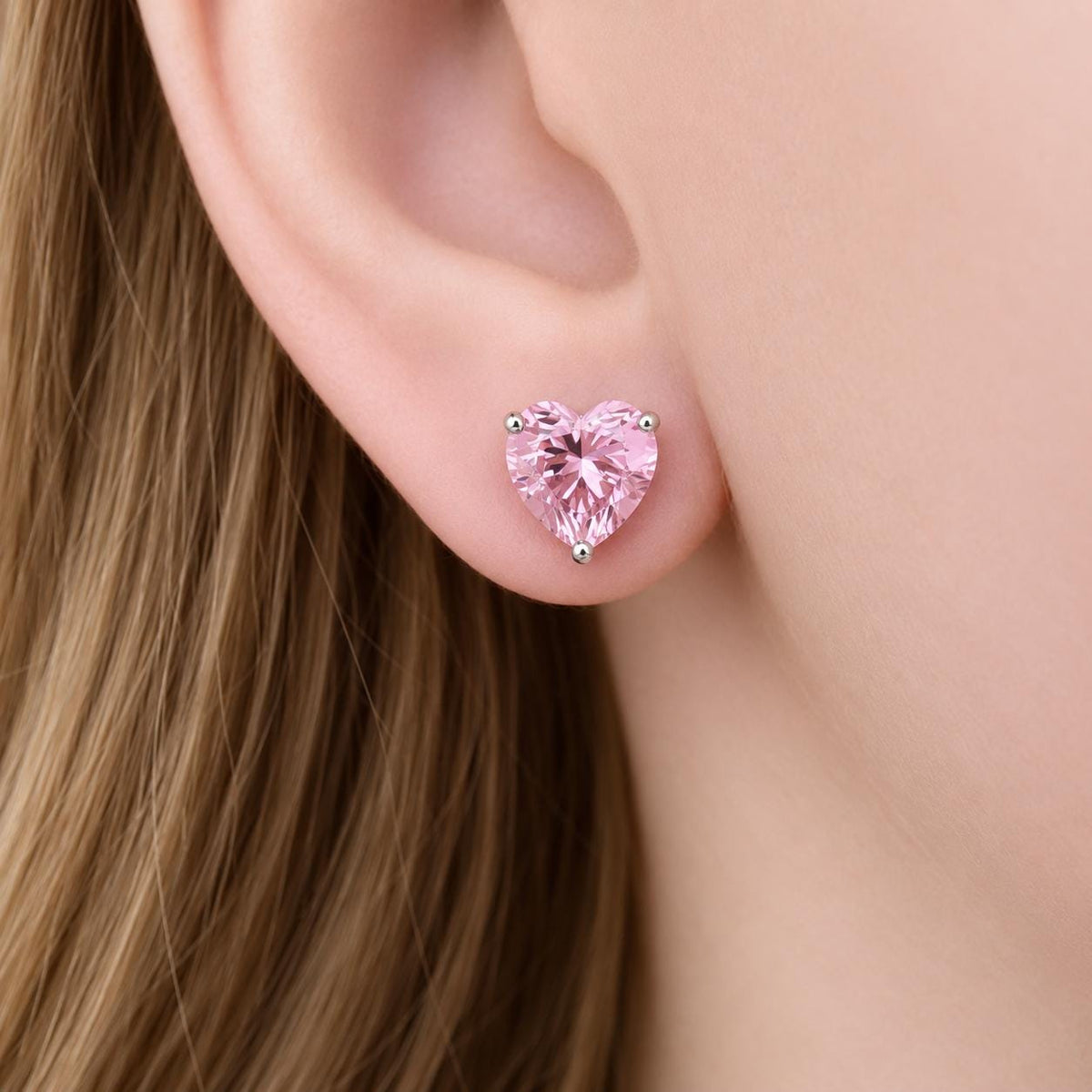 Heart Cut Champagne Pink 2 Ct Sapphire Stud Earrings: Sterling Silver