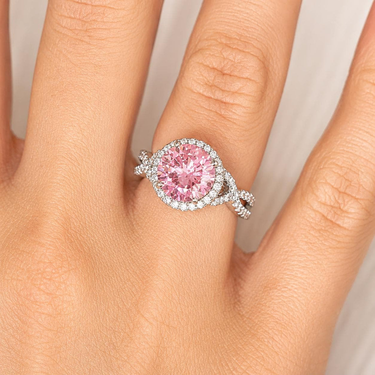 Round Cut 3 CT Pink Sapphire Engagement Ring: 925 Sterling Silver