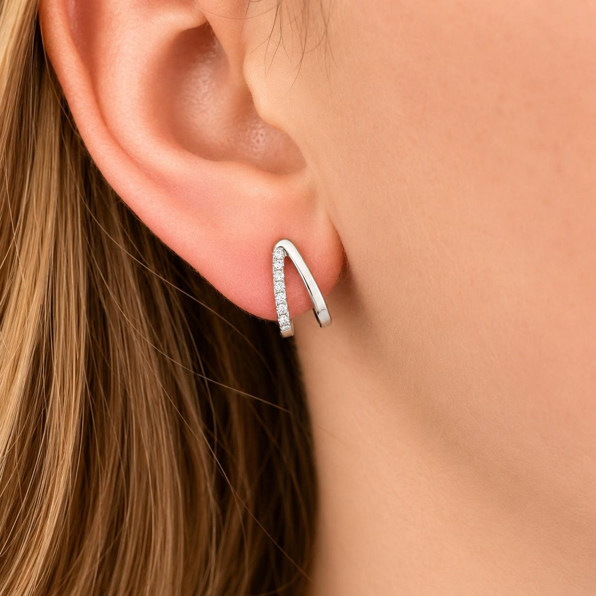 Half Hoop Earrings Moissanite Diamond : 925 Sterling Silver Earrings