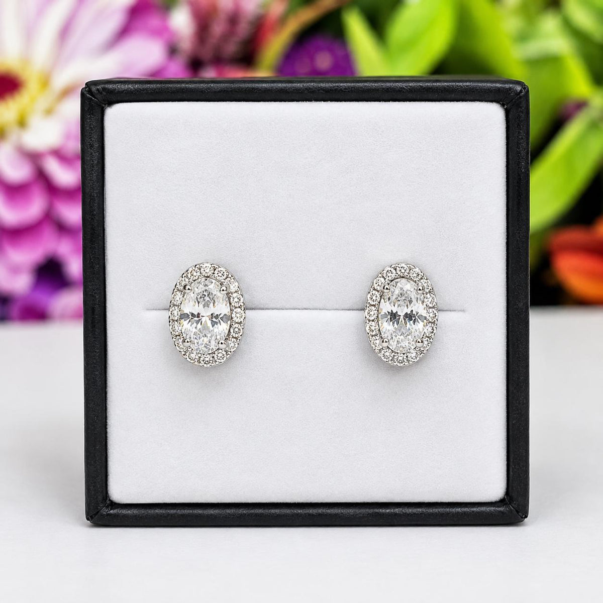 Oval Moissanite Stud Earrings: 925 Sterling Silver Halo, 1 Carat