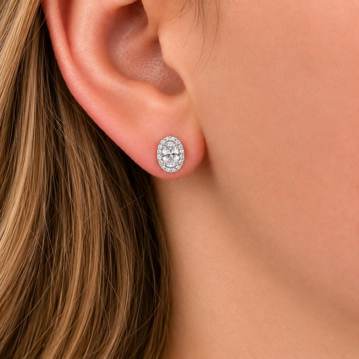Oval Moissanite Stud Earrings: 925 Sterling Silver Halo, 1 Carat