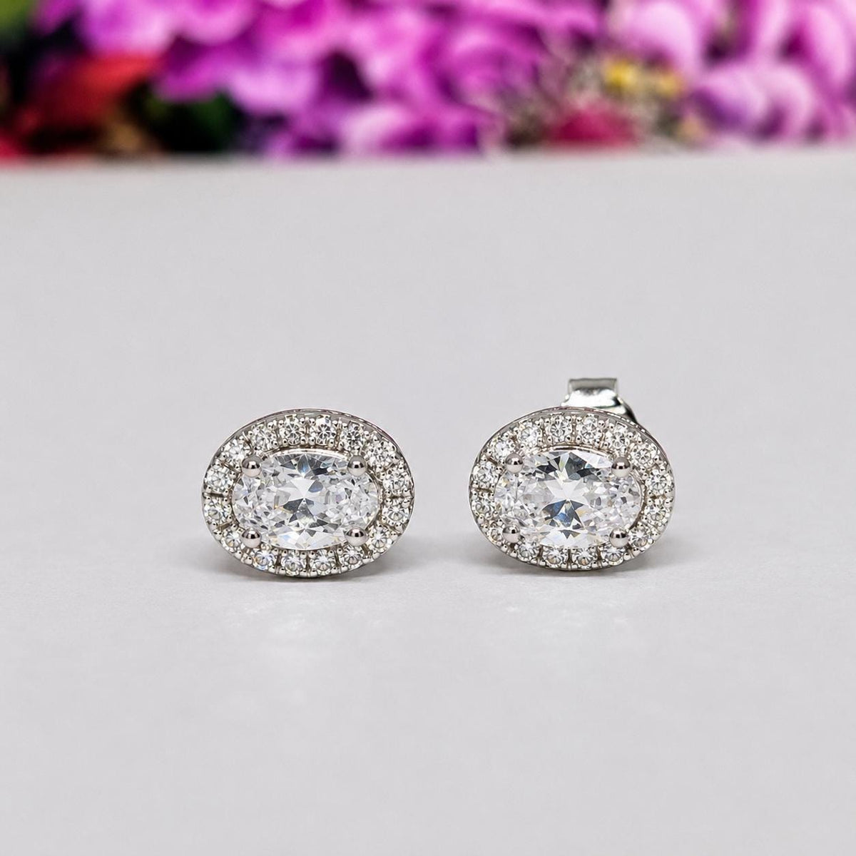 Oval Moissanite Stud Earrings: 925 Sterling Silver Halo, 1 Carat