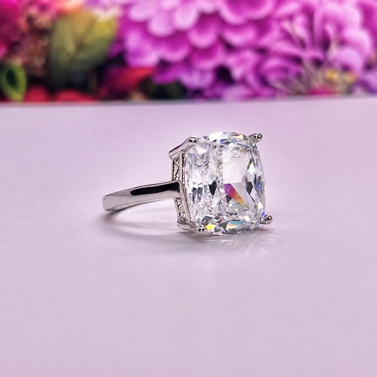 Cushion Cut 6 Ct Moissanite Engagement Ring : 925 Sterling Silver