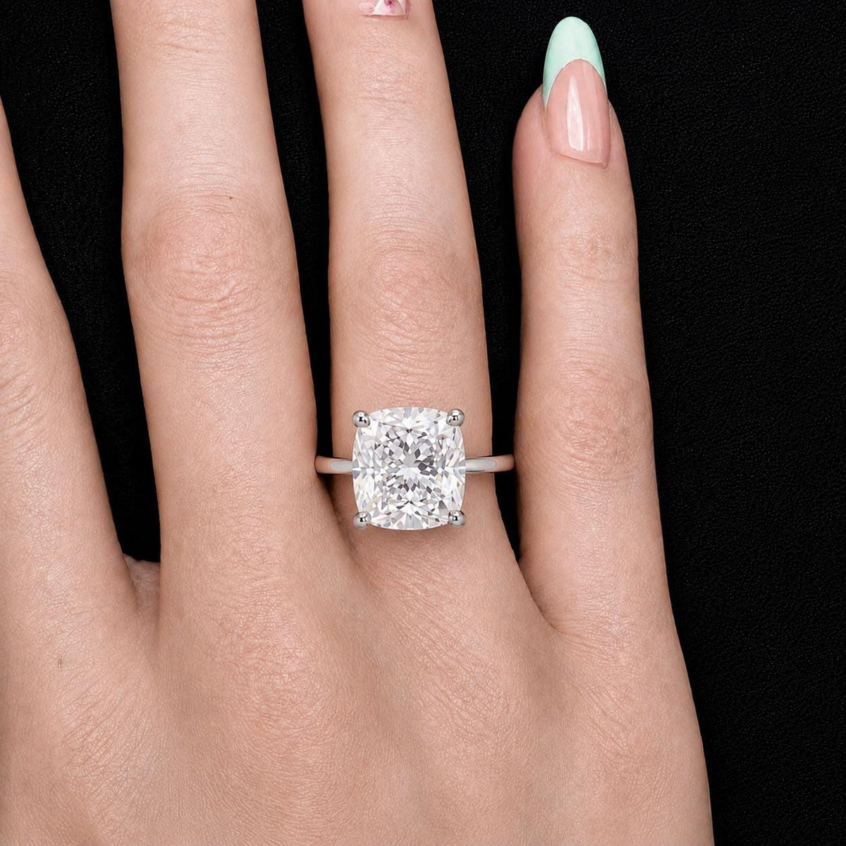 Cushion Cut 6 Ct Moissanite Engagement Ring : 925 Sterling Silver