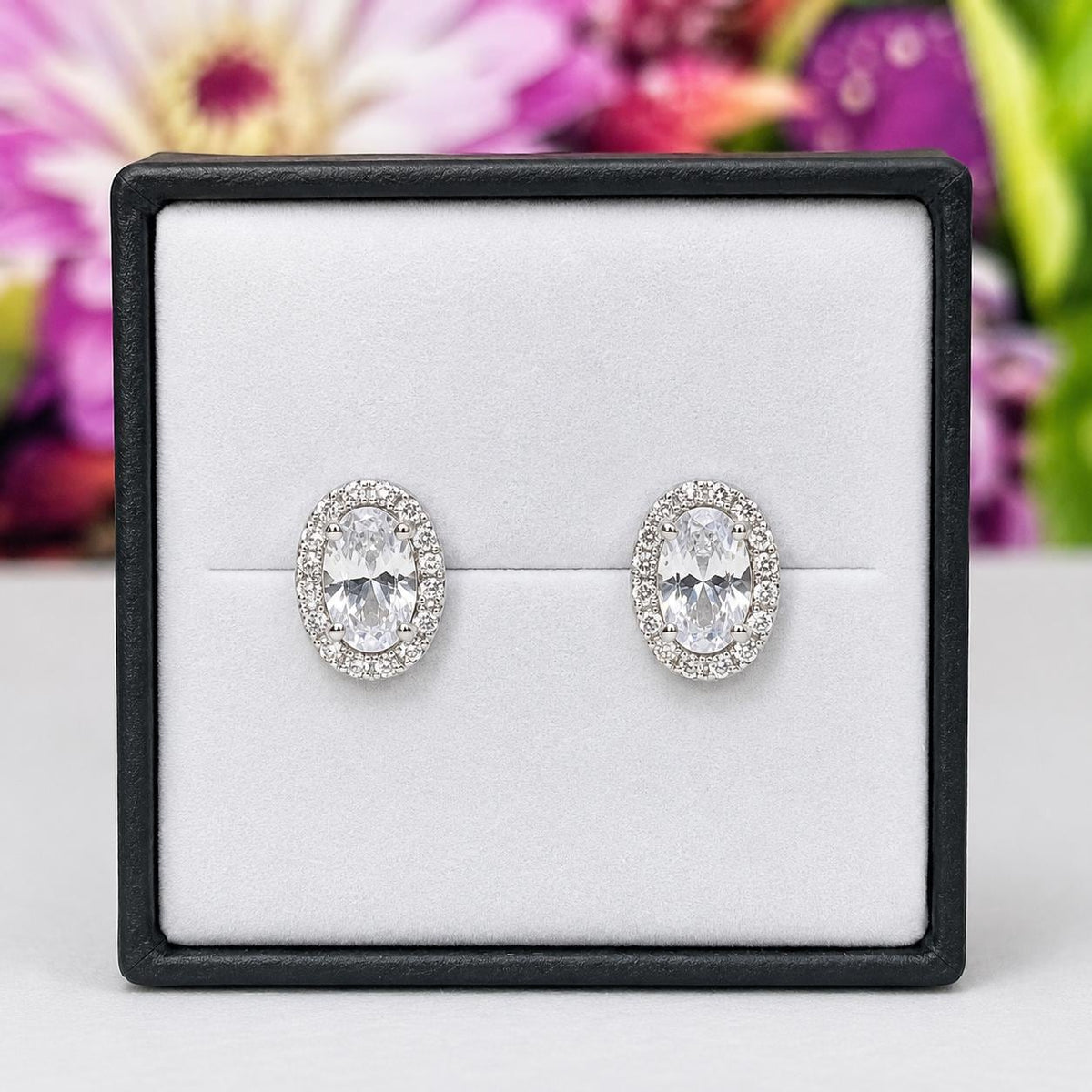 Oval Moissanite Stud Earrings: 925 Sterling Silver Halo, 1 Carat