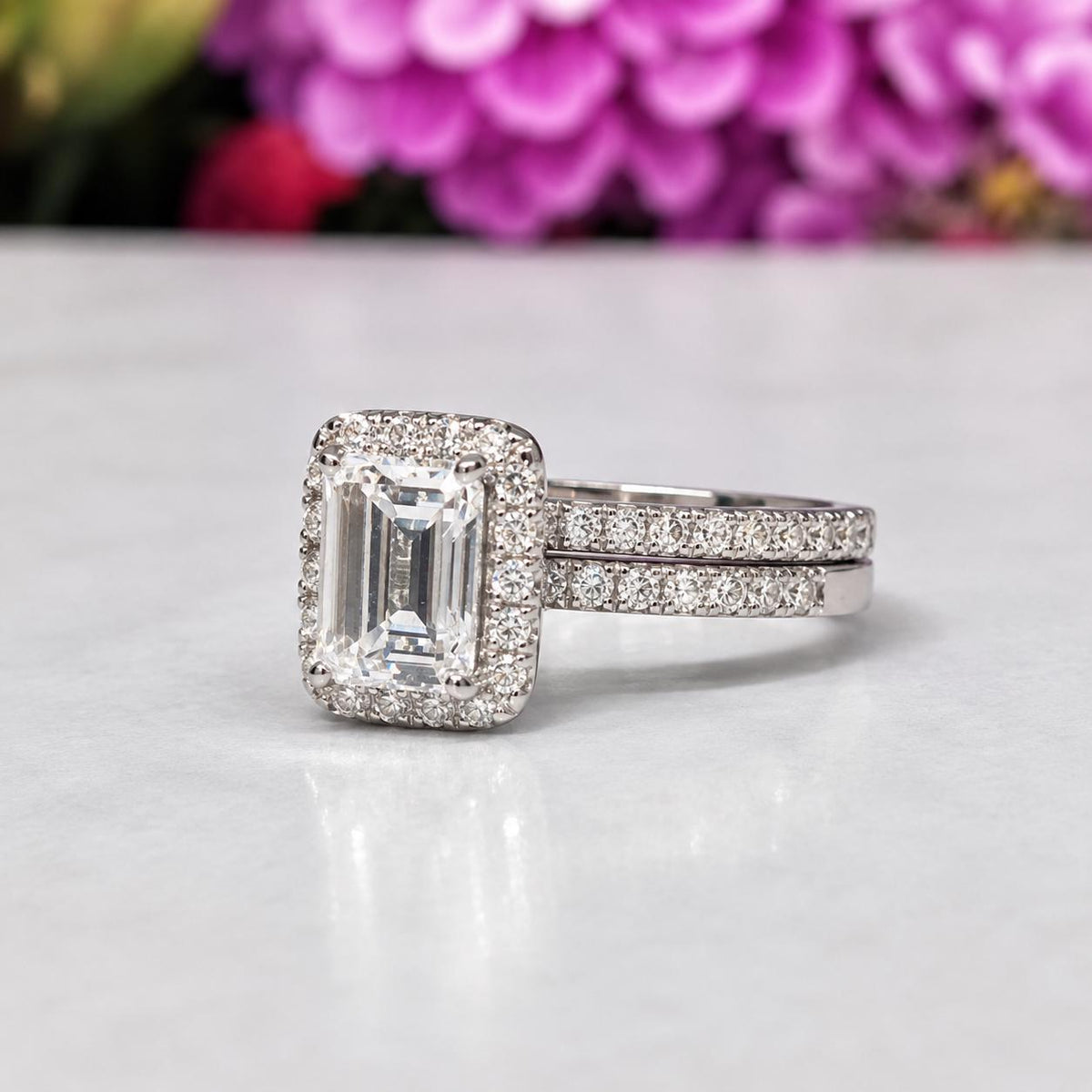 Radiant Cut 2 Carat Solitaire Moissanite Ring Set