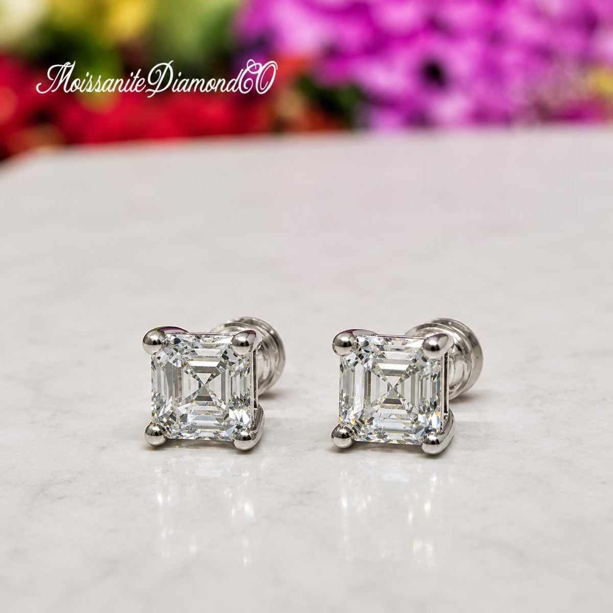 Radiant Cut 1 Carat Moissanite Silver Stud Earrings