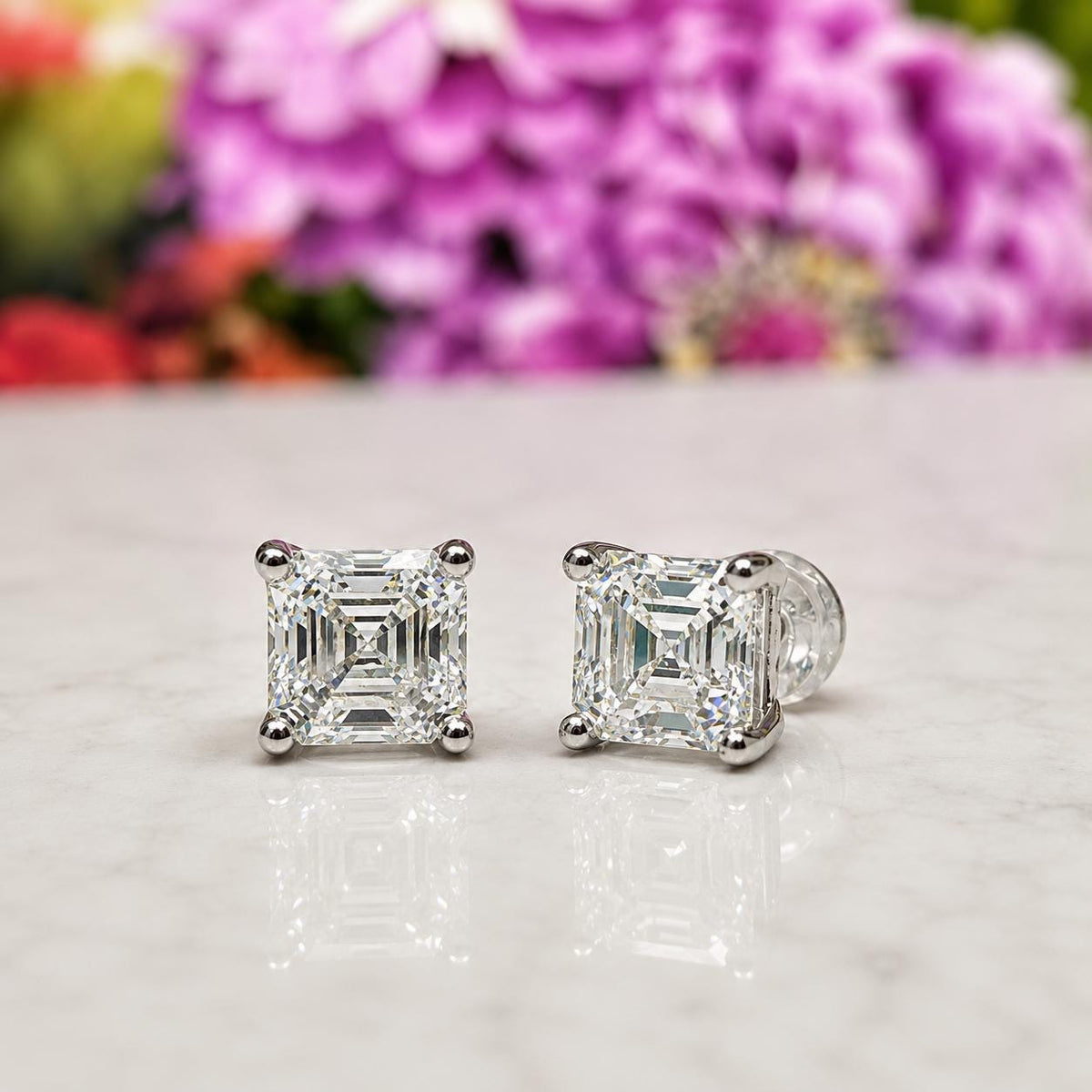 Radiant Cut 1 Carat Moissanite Silver Stud Earrings