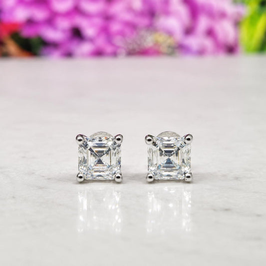 Radiant Cut 1 Carat Moissanite Silver Stud Earrings