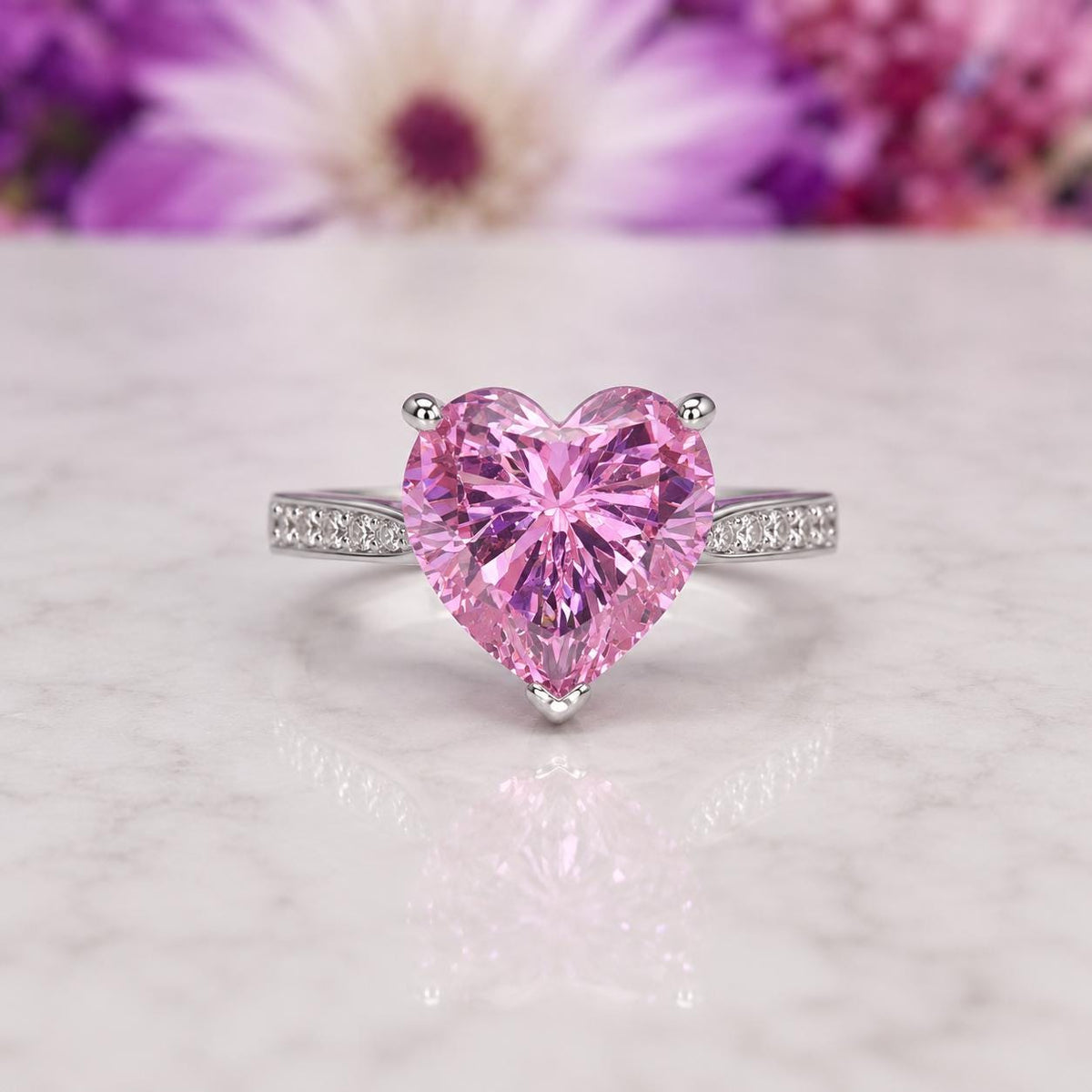 Heart Cut 3.5 Ct Pink Sapphire Ring : Sterling Silver Promise Ring