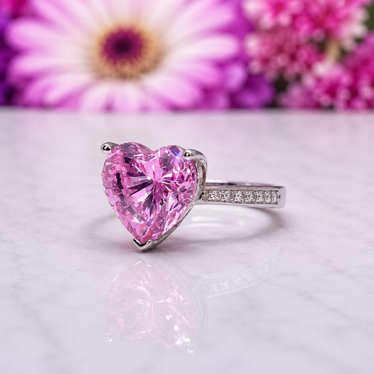 Heart Cut 3.5 Ct Pink Sapphire Ring : Sterling Silver Promise Ring
