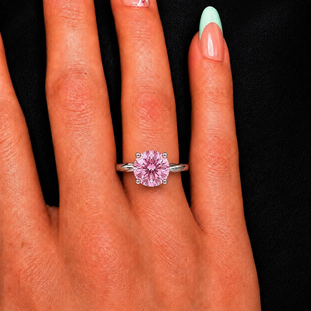 Round Cut Crown 1.25 Ct Pink Sapphire Engagement Ring: 925 Sterling Silver