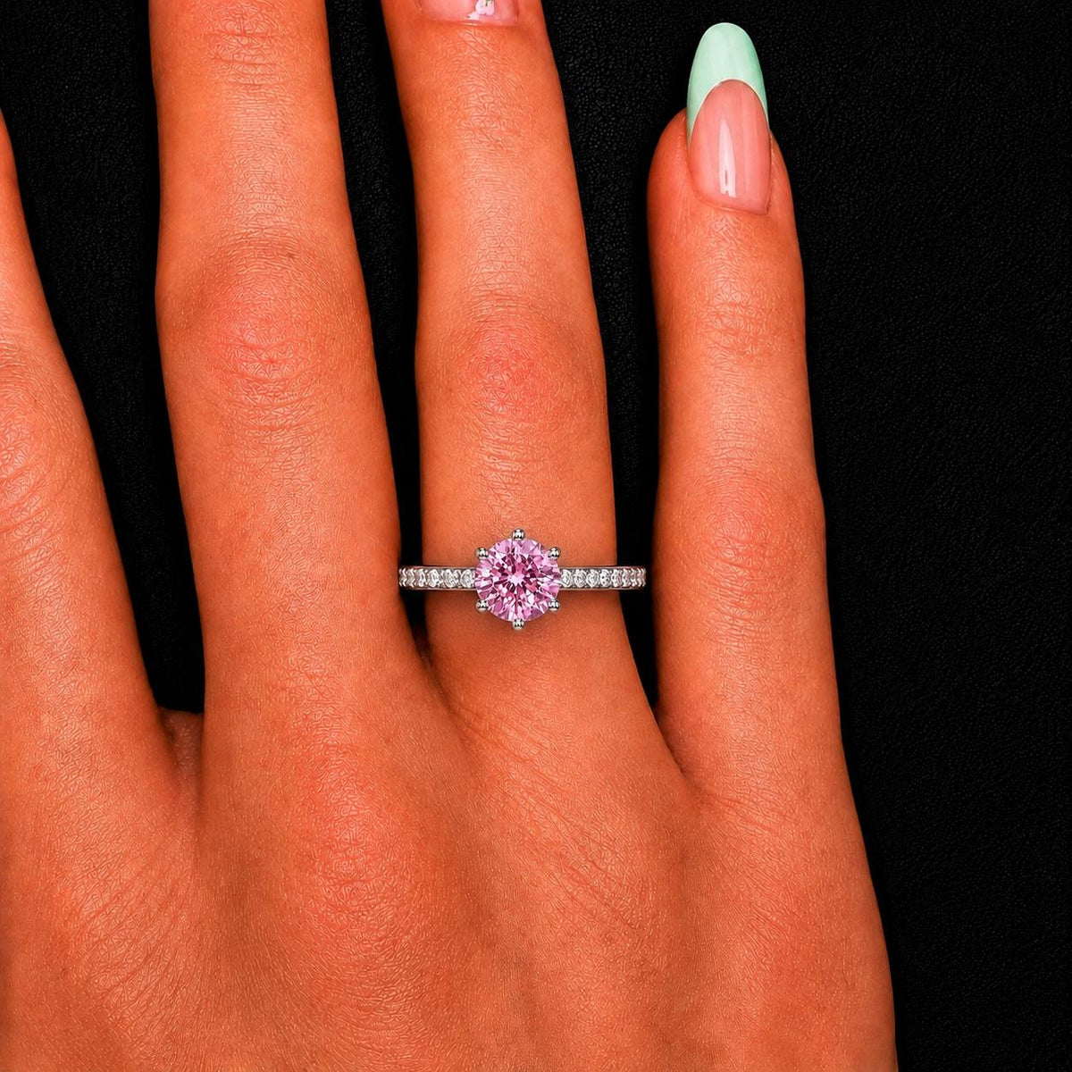 Round Cut 1.25 Ct Pink Sapphire Engagement Ring : 925 Sterling Silver