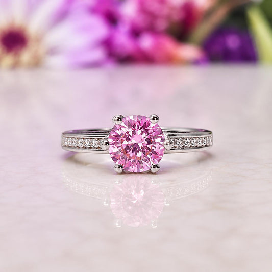 Round Cut 1.25 Ct Pink Sapphire Engagement Ring : 925 Sterling Silver