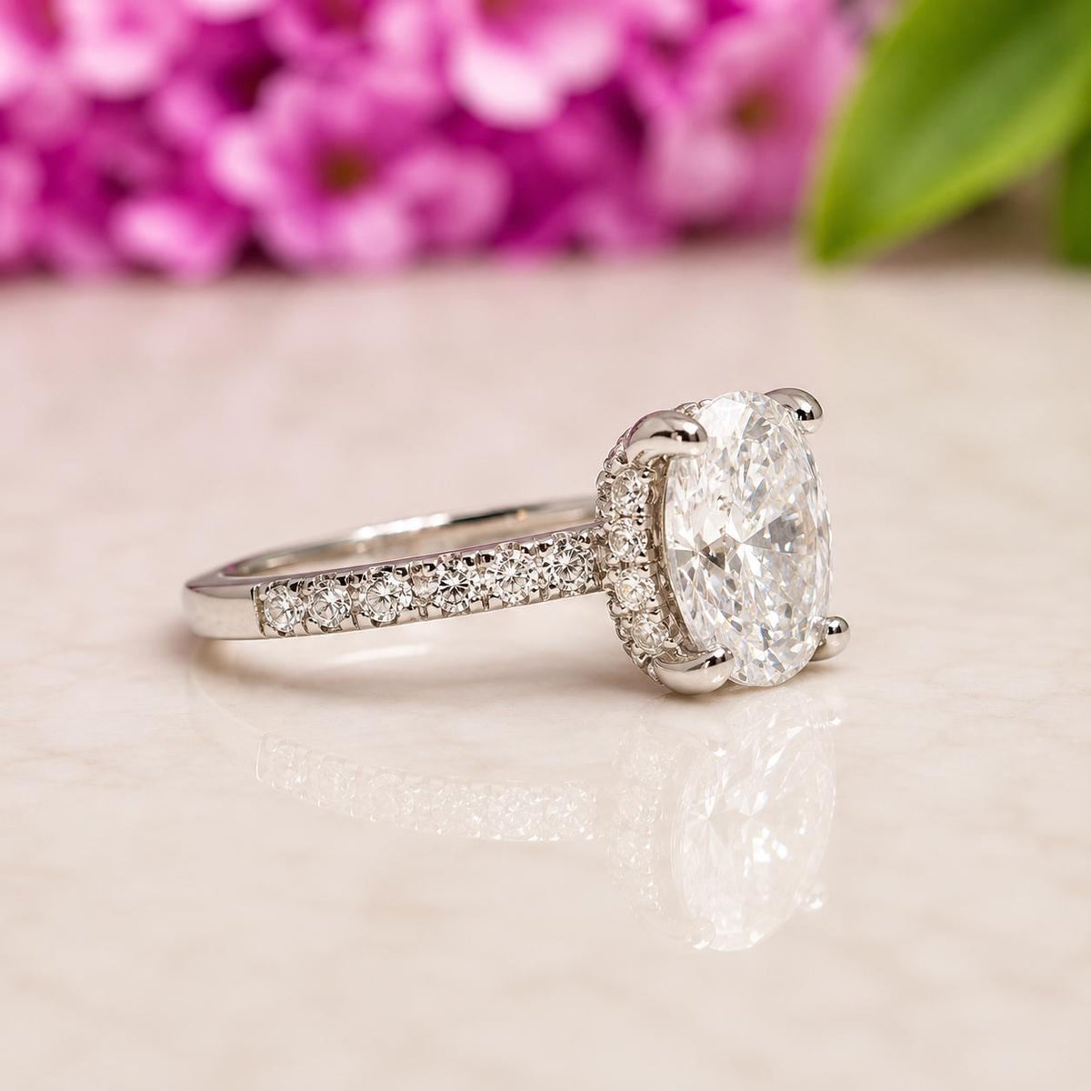 Oval Moissanite Ring 2.5 Carat Engagement Ring : 925 Sterling Silver