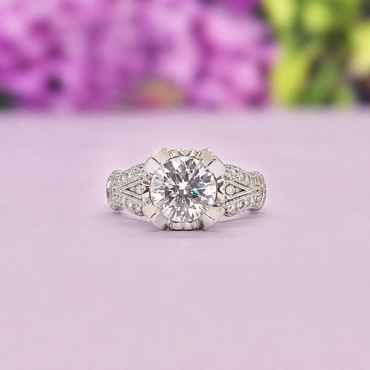 Vintage Style Victorian 2 Ct  Moissanite Diamond Solid 925 Sterling Silver Engagement Ring
