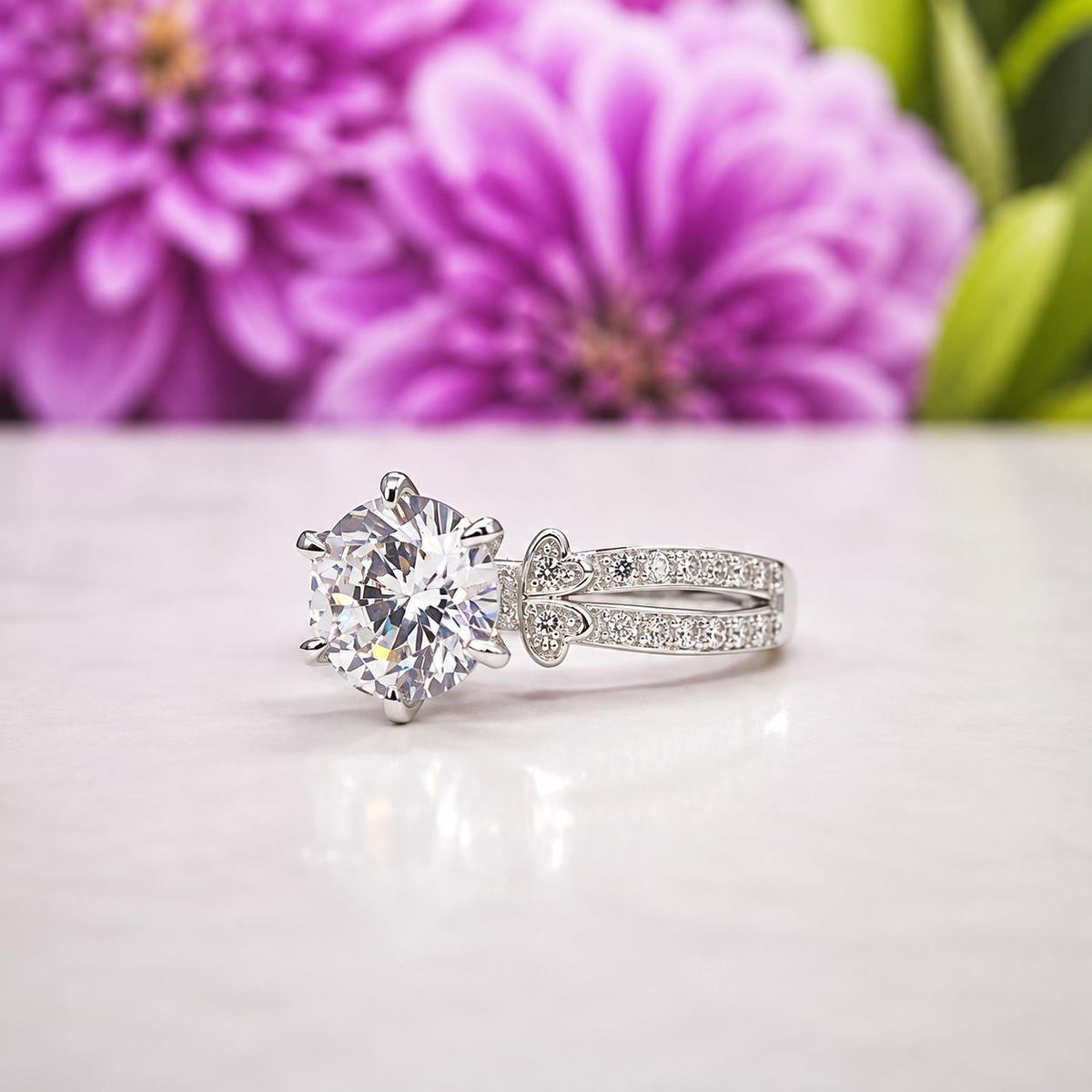 Round Cut Twist 2 Carat Moissanite Diamond : 925 Silver Engagement Ring