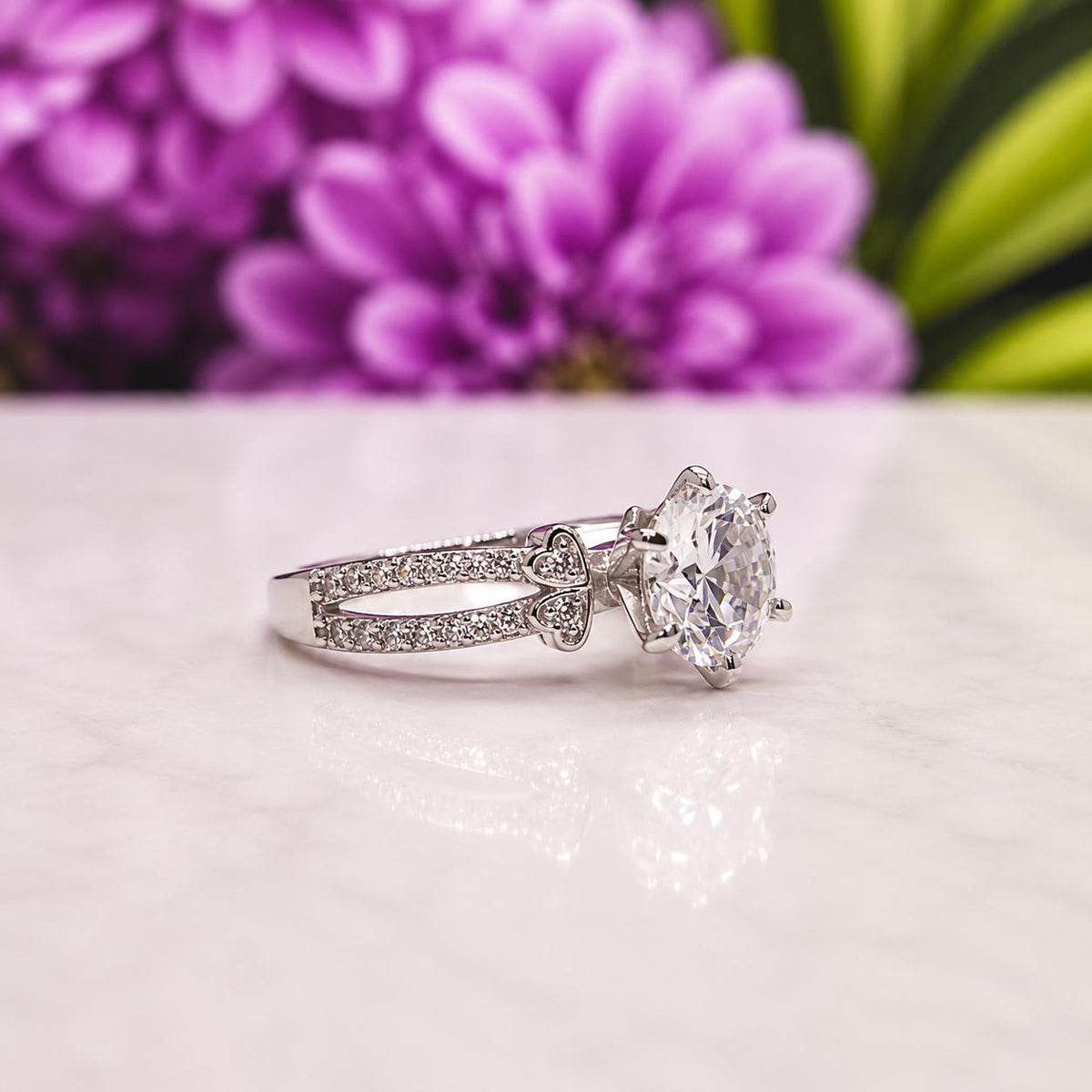 Round Cut Twist 2 Carat Moissanite Diamond : 925 Silver Engagement Ring