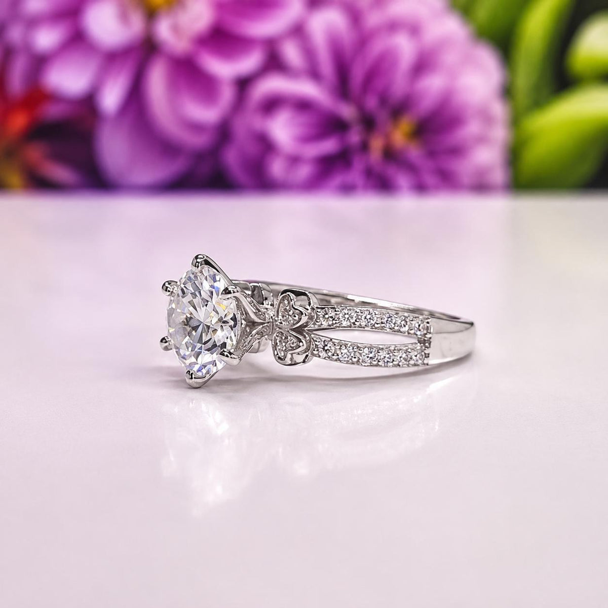 Round Cut Twist 2 Carat Moissanite Diamond : 925 Silver Engagement Ring