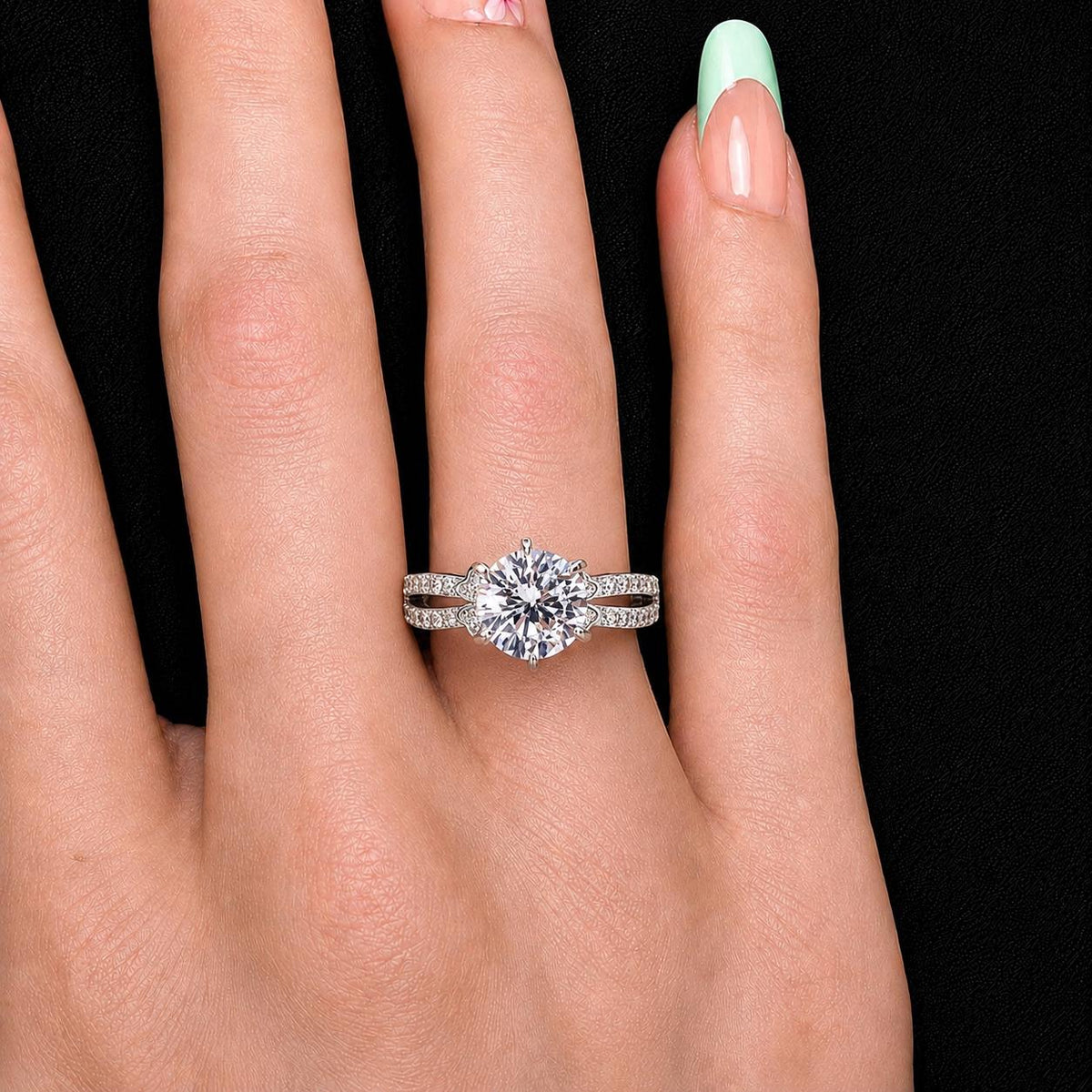 Round Cut Twist 2 Carat Moissanite Diamond : 925 Silver Engagement Ring