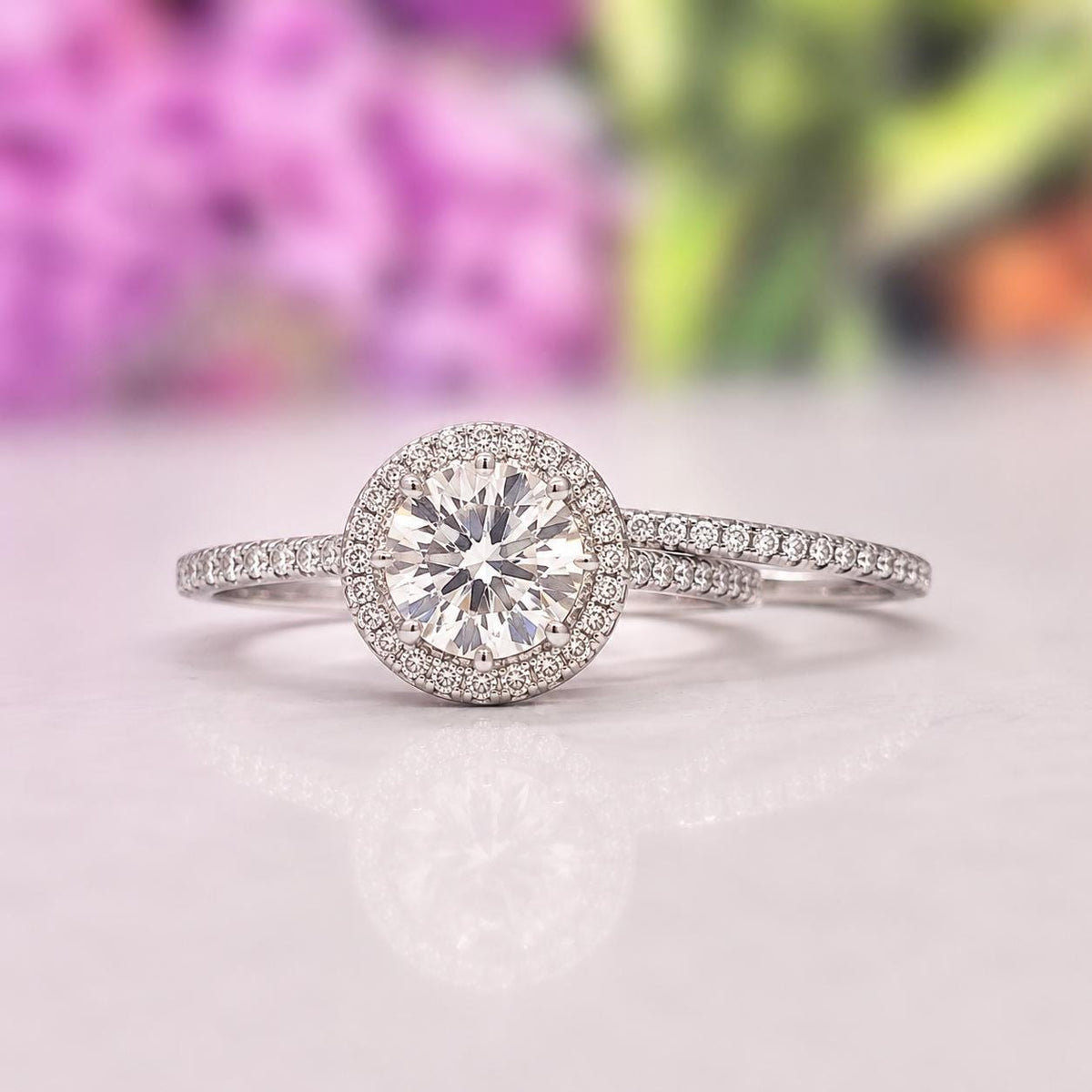 Round Cut Halo 2 Carat Moissanite Engagement Ring : 925 Sterling Silver