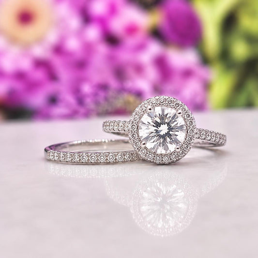Round Cut Halo 2 Carat Moissanite Engagement Ring : 925 Sterling Silver