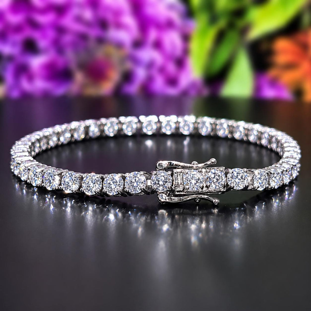 Moissanite Diamond Tennis Bracelet: 14K Gold Vermeil Plated 925 Silver