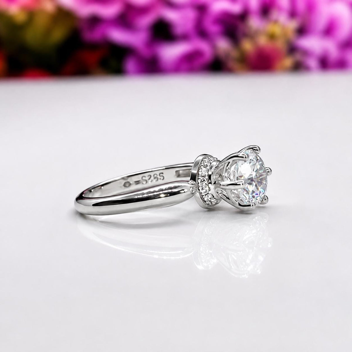 Raised Round Cut 1.25 Ct Moissanite Diamond Engagement Ring : 925 Sterling Silver