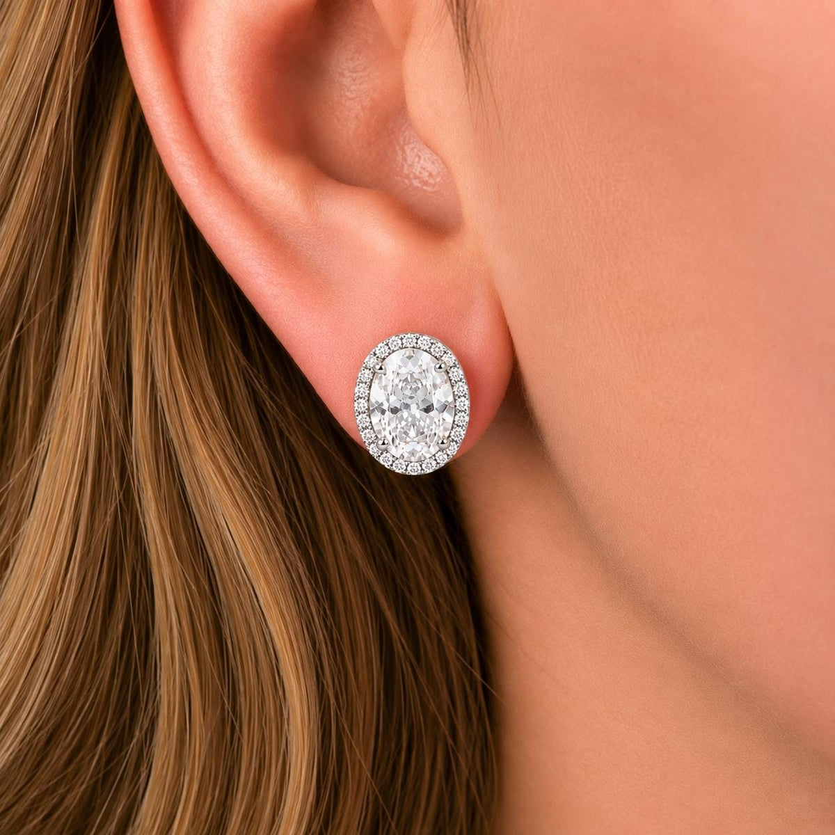 Oval Cut 3 Carat Moissanite Stud Earrings : 925 Sterling Silver