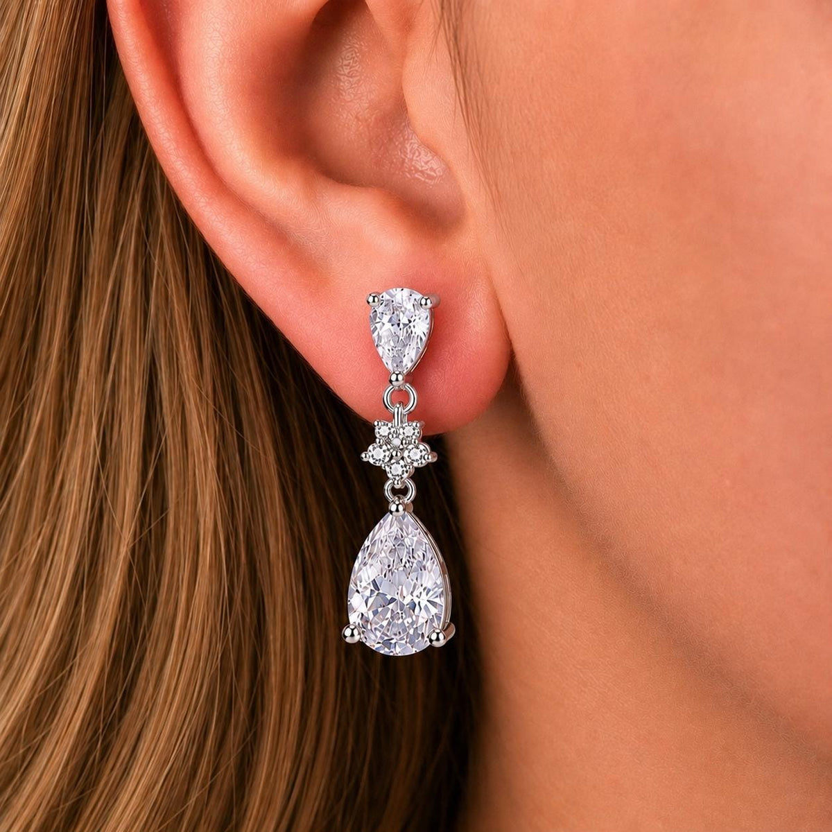 Pear Cut 3.5 CT Moissanite Dangle Drop Earrings : 925 Sterling Silver