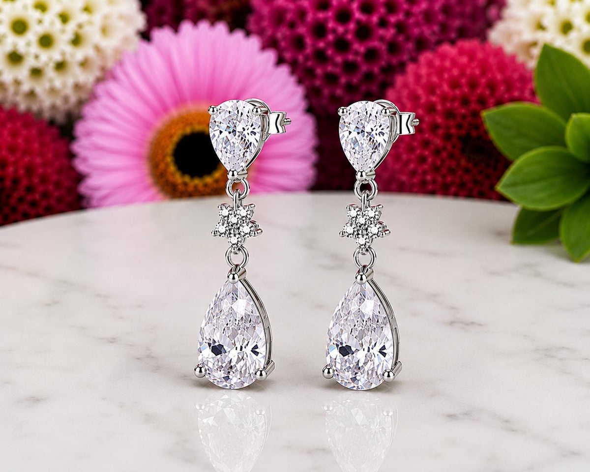 Pear Cut 3.5 CT Moissanite Dangle Drop Earrings : 925 Sterling Silver