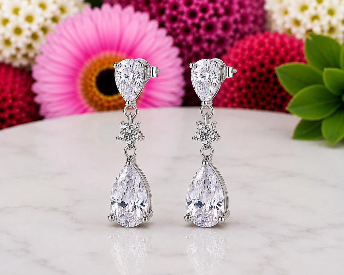 Pear Cut 3.5 CT Moissanite Dangle Drop Earrings : 925 Sterling Silver