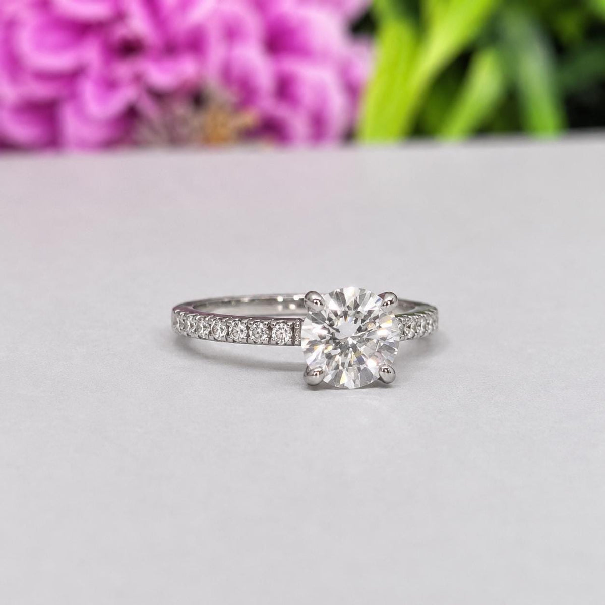 Round Cut Engagement Ring 2 Carat Moissanite: 925 Sterling Silver
