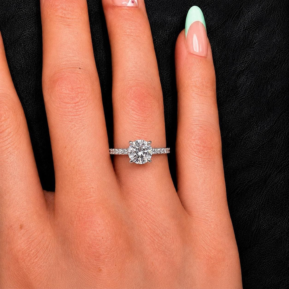 Round Cut Engagement Ring 2 Carat Moissanite: 925 Sterling Silver