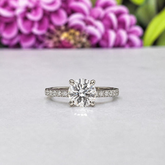 Round Cut Engagement Ring 2 Carat Moissanite: 925 Sterling Silver