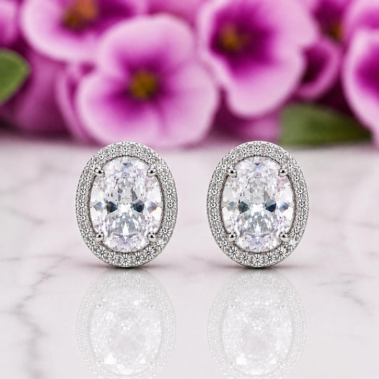 Oval Cut 3 Carat Moissanite Stud Earrings : 925 Sterling Silver