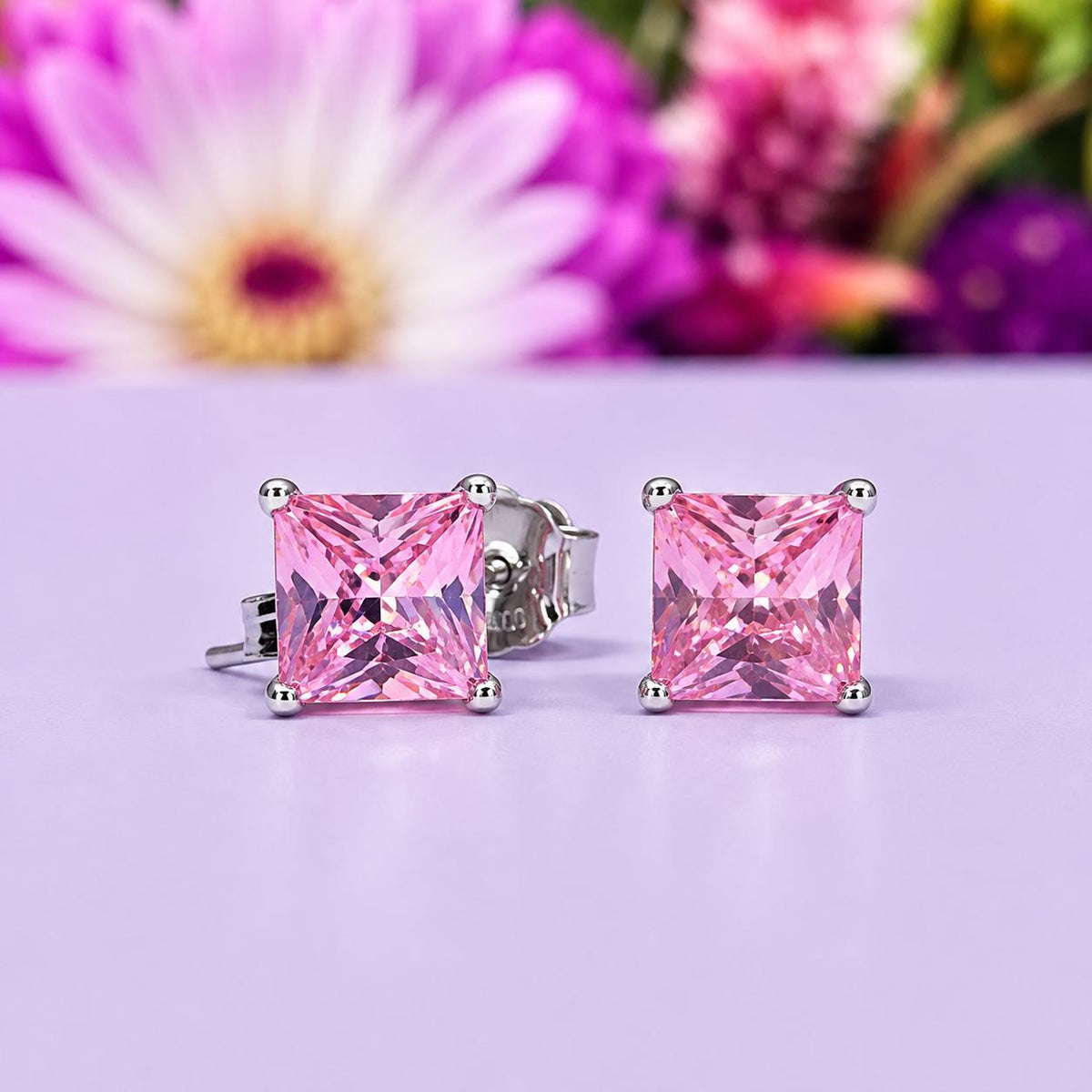 Princess Cut 1 Ct Pink Sapphire Stud Earrings 925 Sterling Silver
