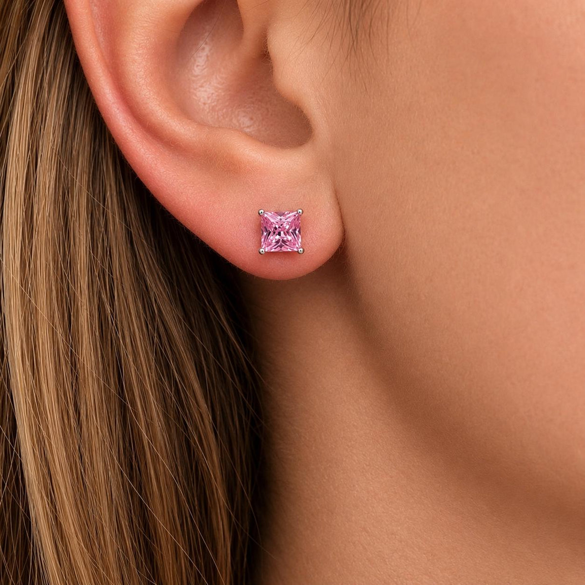 Princess Cut 1 Ct Pink Sapphire Stud Earrings 925 Sterling Silver