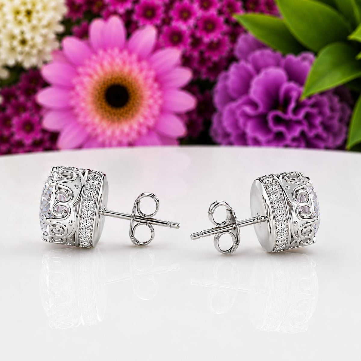 Vintage Style Round Cut 1.5 Ct Moissanite Stud Earrings : 925 Sterling Silver
