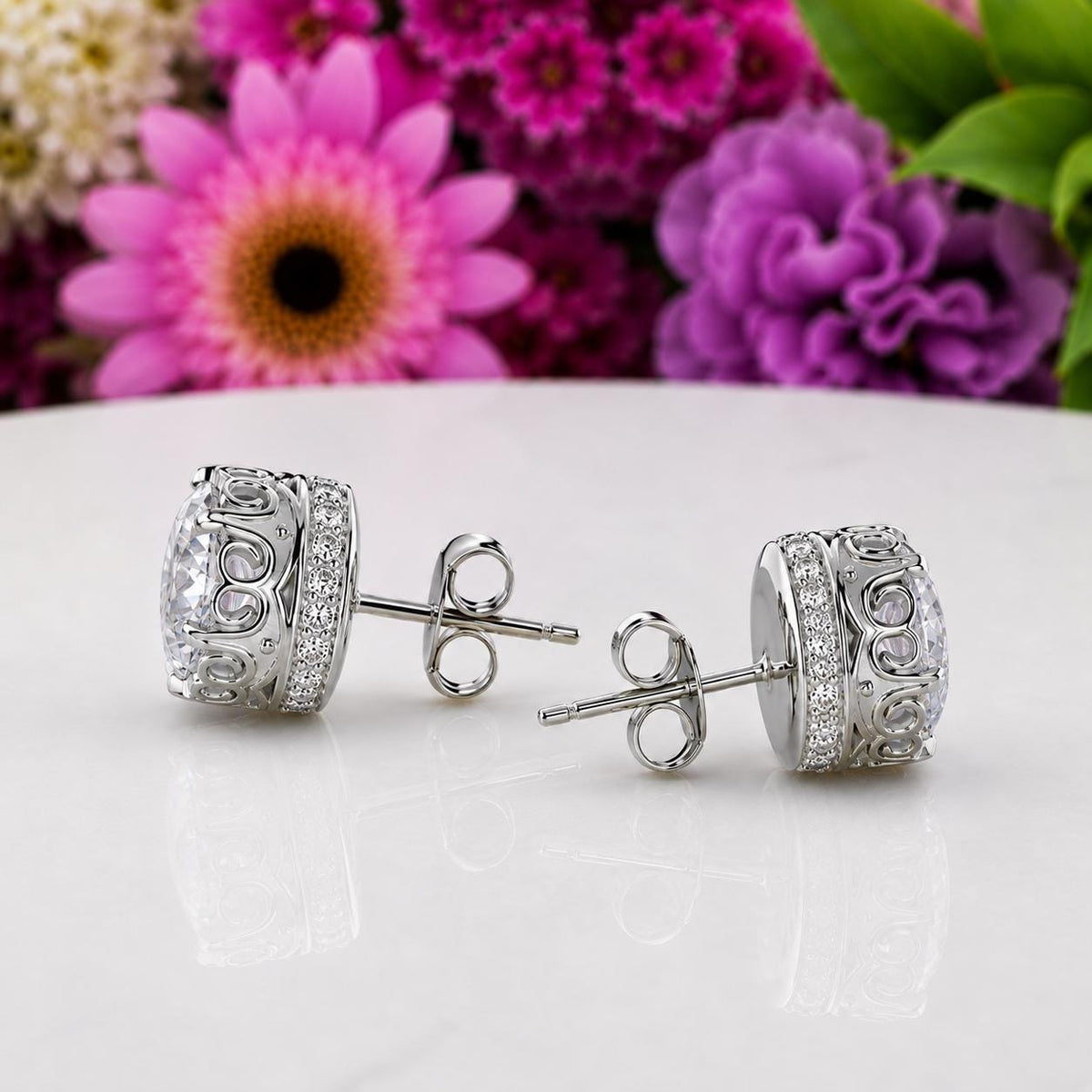 Vintage Style Round Cut 1.5 Ct Moissanite Stud Earrings : 925 Sterling Silver