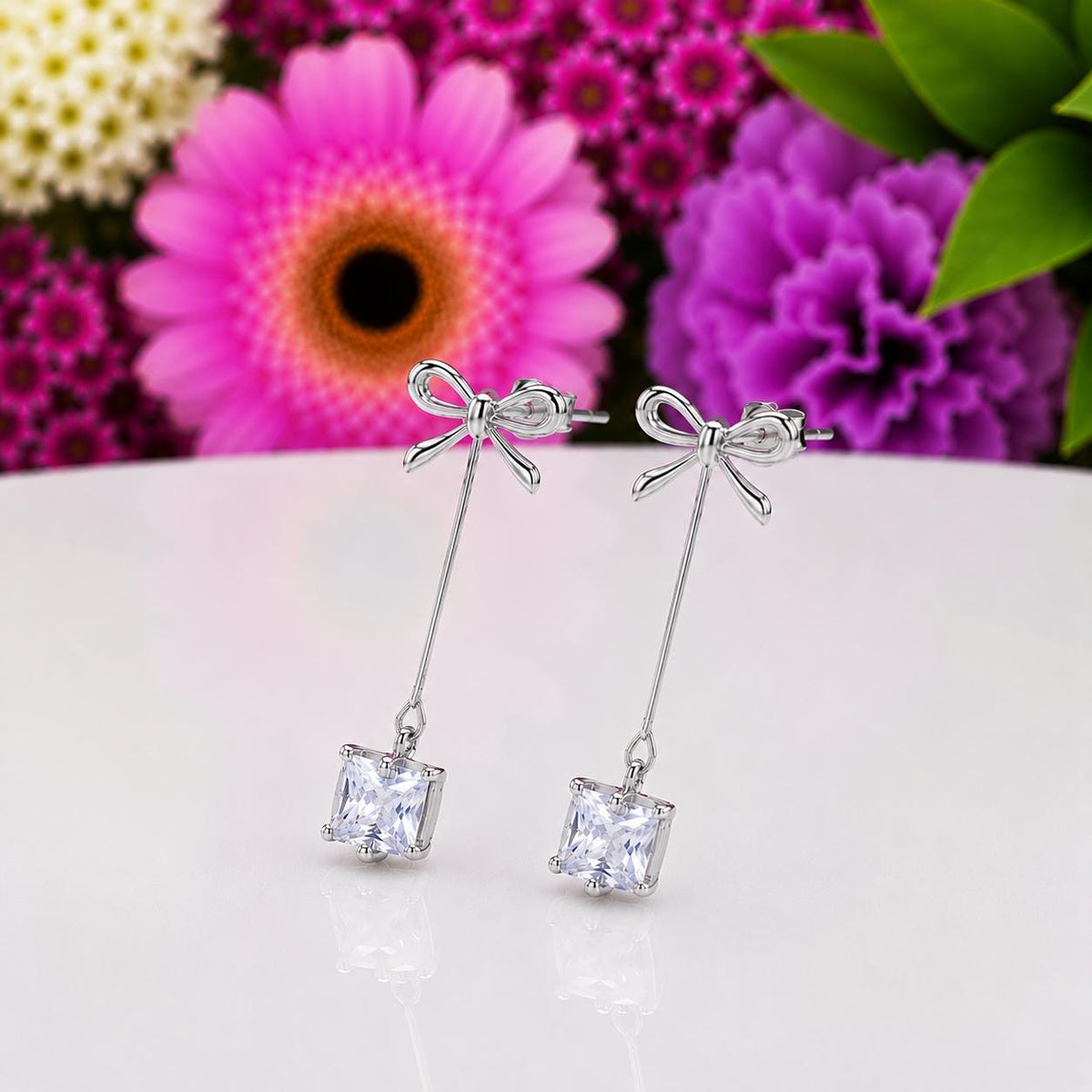 Bowknot Dangle Drop Earrings : 925 Sterling Silver