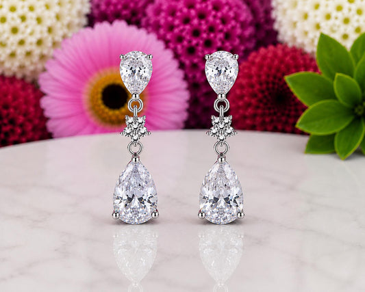 Pear Cut 3.5 CT Moissanite Dangle Drop Earrings : 925 Sterling Silver