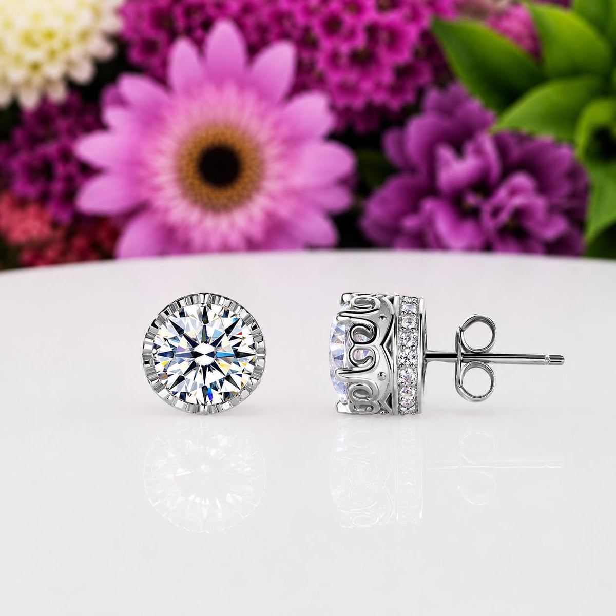 Vintage Style Round Cut 1.5 Ct Moissanite Stud Earrings : 925 Sterling Silver