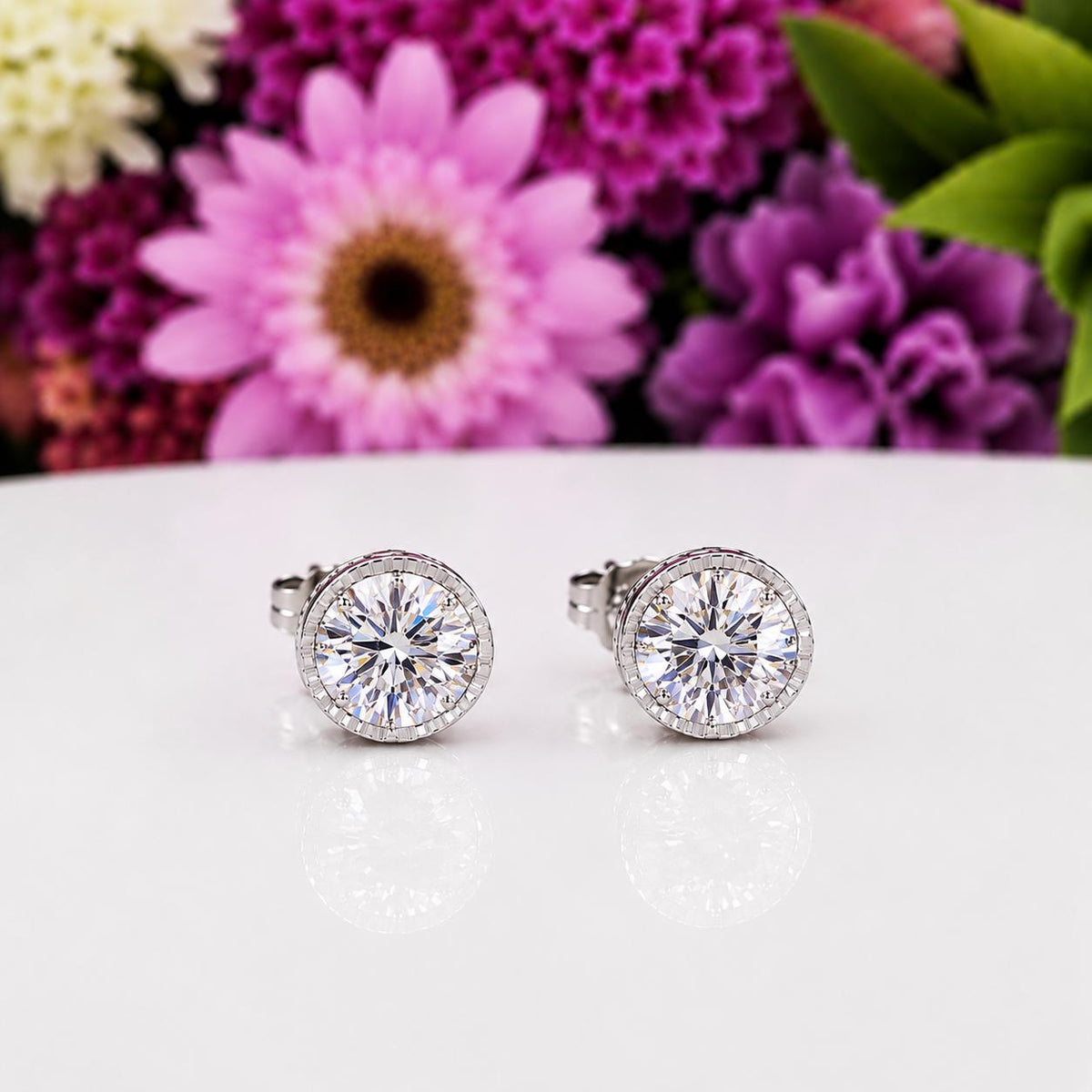 Vintage Style Round Cut 1.5 Ct Moissanite Stud Earrings : 925 Sterling Silver