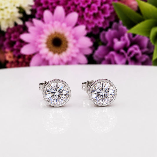 Vintage Style Round Cut 1.5 Ct Moissanite Stud Earrings : 925 Sterling Silver