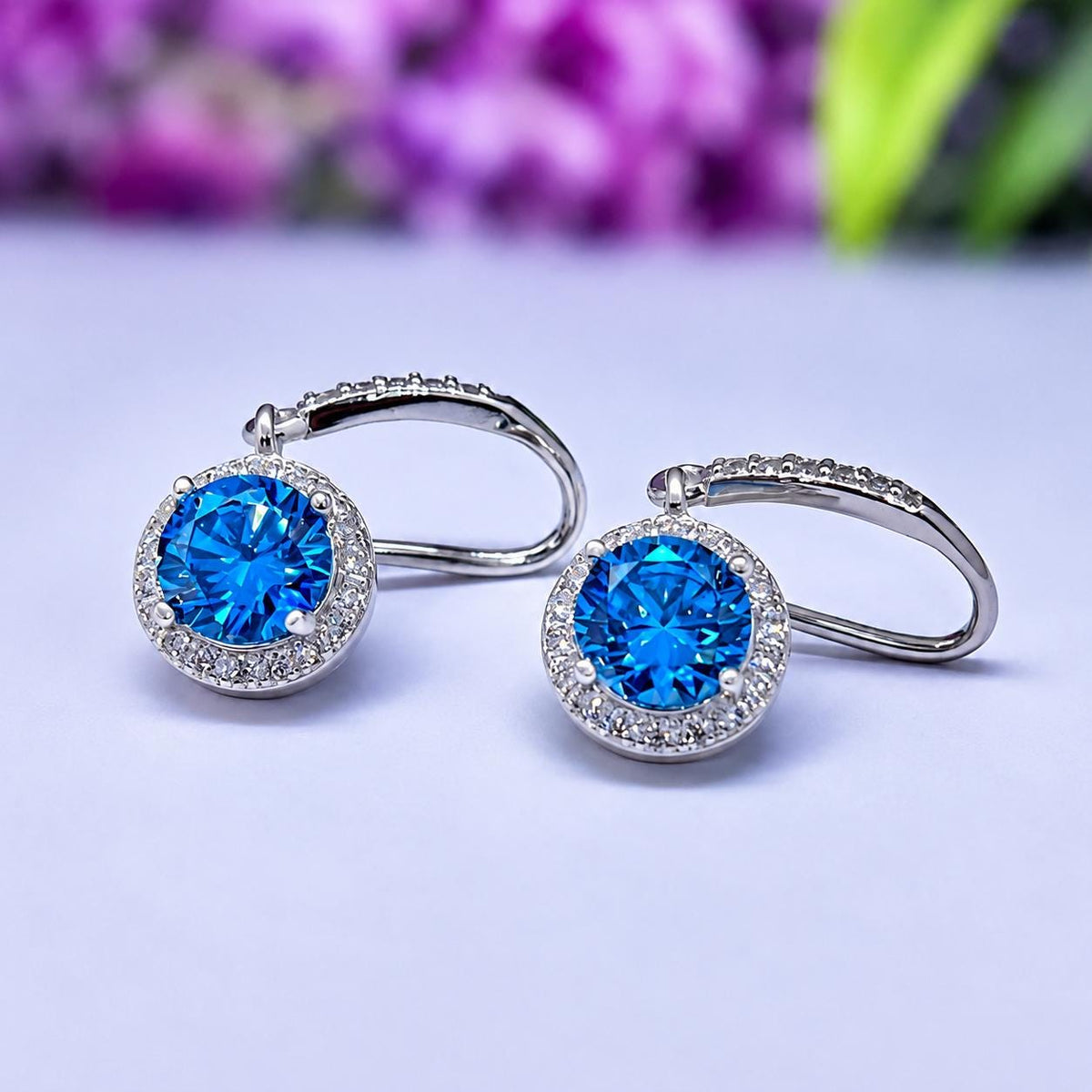 Blue Sapphire Dangle Earrings: 925 Sterling Silver, Round Cut, 1.5 Carat