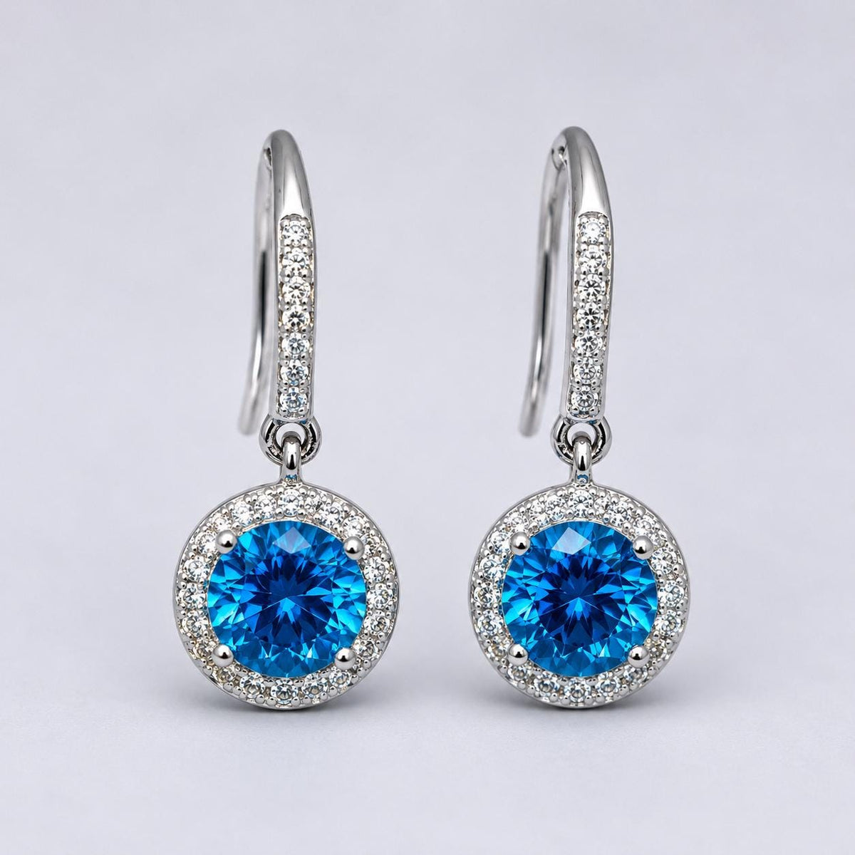 Blue Sapphire Dangle Earrings: 925 Sterling Silver, Round Cut, 1.5 Carat