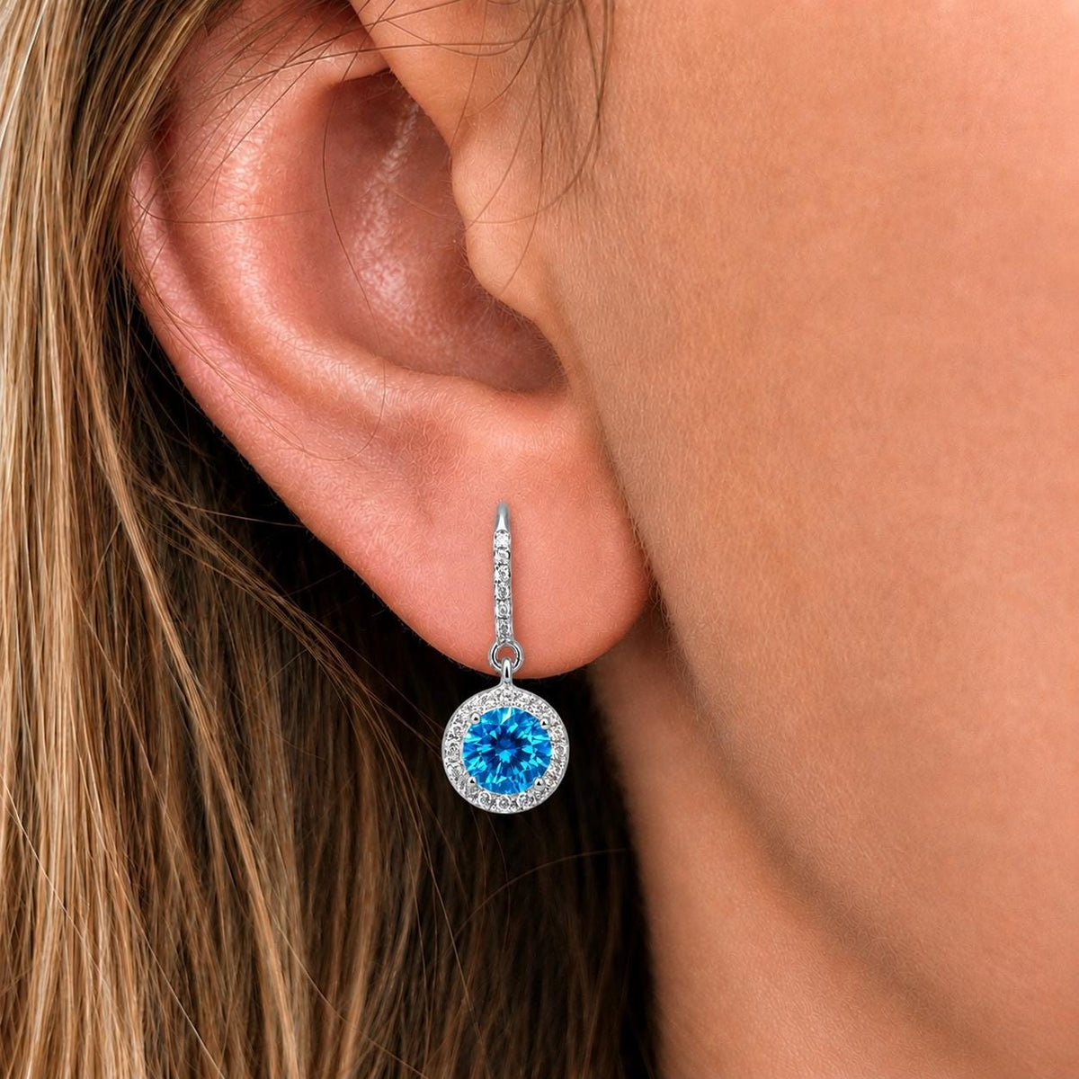 Blue Sapphire Dangle Earrings: 925 Sterling Silver, Round Cut, 1.5 Carat