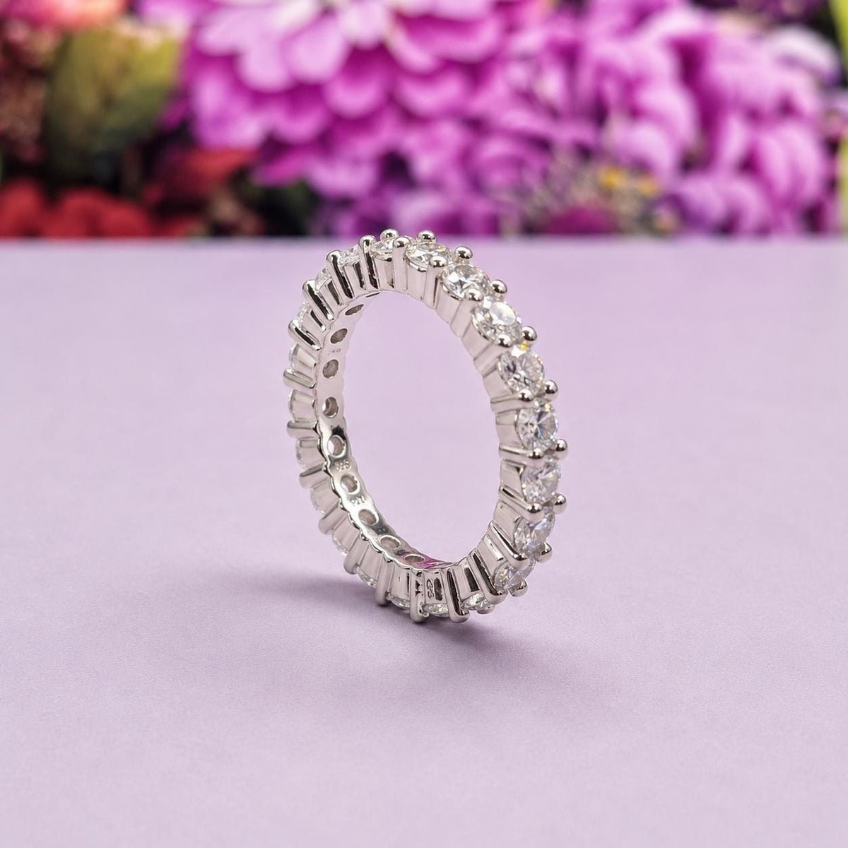 Moissanite Diamond Eternity Band Ring: 925 Sterling Silver